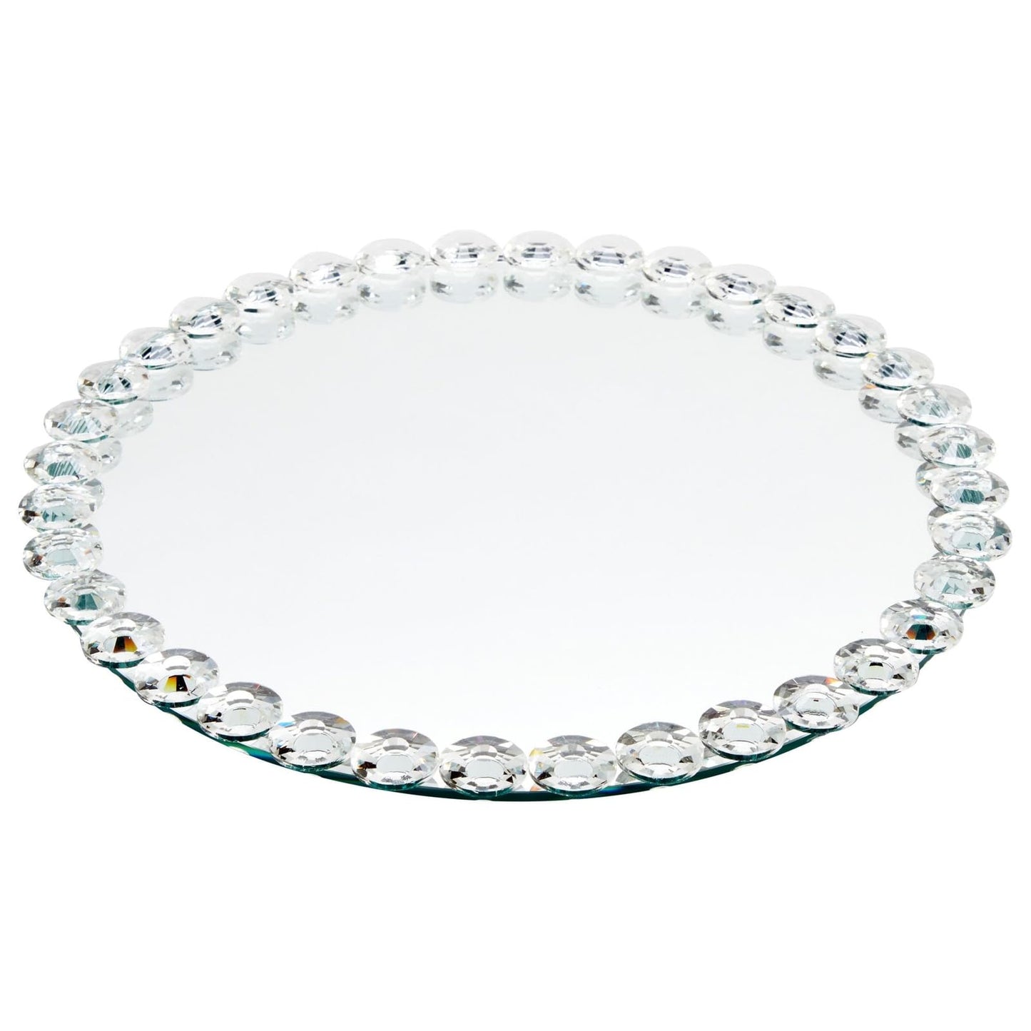 Okuna Outpost 12 in Crystal Bead Round Mirror Tray to Display Perfume, Jewelry, Candles, Bling Serving Tray for Bathroom, Living Room, Office, Vanity,