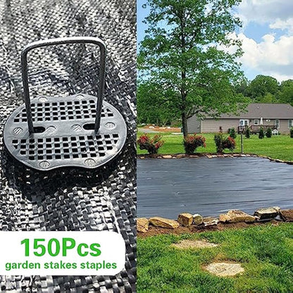 Bakulyor 150 Weed Control Membrane Pegs + 150 Buffer Washer, 6"/150mm Metal Garden Landscape Staples, Artificial Grass Pins, Ground Cover Mossing Fabric Barrier Accessories