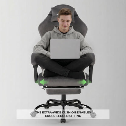NIONIK Massage Gaming Chair with Footrest, Ergonomic Office Chair with Lumbar Support and Headrest