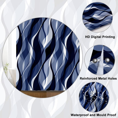 Uiiooazy Anti-Mould Shower Curtain 180 x 200 cm Navy Blue Stripes Dark Blue