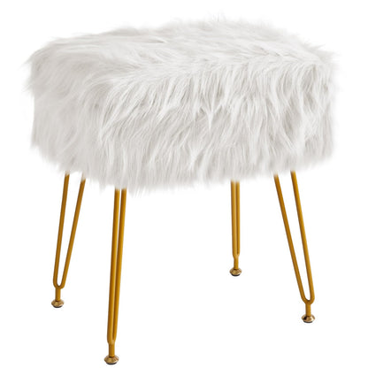 IBUYKE Rectangular Faux Fur Vanity Stool with Storage, White WBD022W