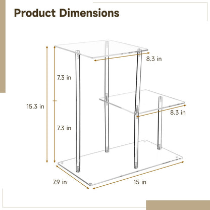 3-Tier Clear Acrylic Desktop Bookshelf, Modern Table Top Shelf Organizer with Silicone Pads, Easy to Assemble
