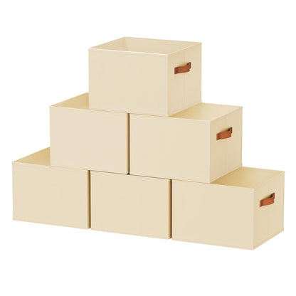 6 Pack Collapsible Fabric Storage Boxes for Wardrobe Shelves, 14"x10",Beige