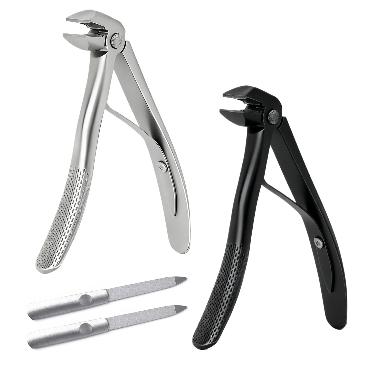 2 PCS Nail Clippers for Seniors, Ergonomic Long Handled Nail Clippers with Catcher, Long Handled Toenail Clipper with 2 Nails File for Thick Toenails