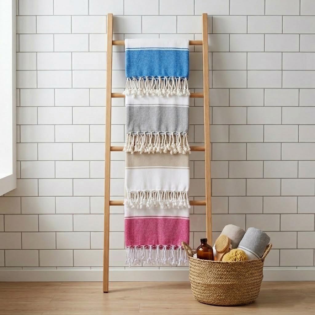Aspendos Turkish Beach Towel – Lightweight, Quick Dry, Sand Free – 100% Cotton Peshtemal Towel – 90x190 cm – Compact & Soft for Bath, Travel, Holiday
