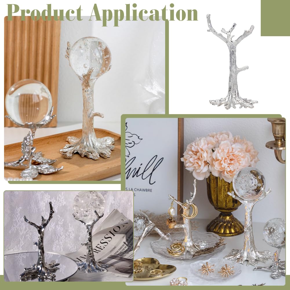 PH PandaHall Crystal Ball Stand Tree Shaped Sphere Holder Silver Crystals Holder Rack for 8 to 10cm Spheres Display Stand Metal Stone Ball Base