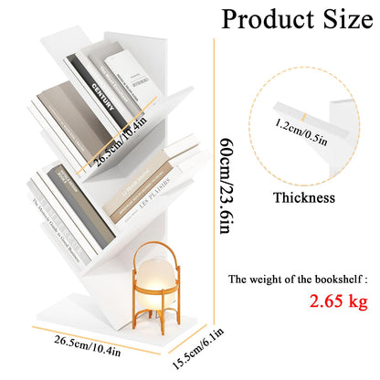 Tree Book Shelf 60 cm, 4-Tier Small Bookcase, Floor Free Standing Bookshelf, Desktop Bookcase, Display Book Magazine CDs Rack