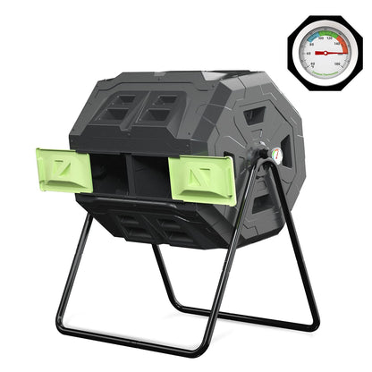 160L Upgraded Tumbling Composter with Compost Thermometer - Dual Chamber Garden Compost Bin (Green)