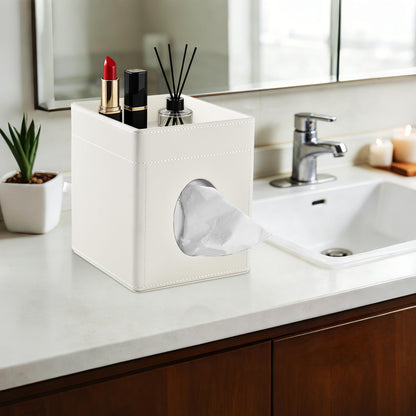 XNONE Tissue Box Cover,PU Leather Square Tissue Box Holder with Storage Tray for Bathroom Vanity Countertop Night Stands Bedroom Office Desk,Stylish