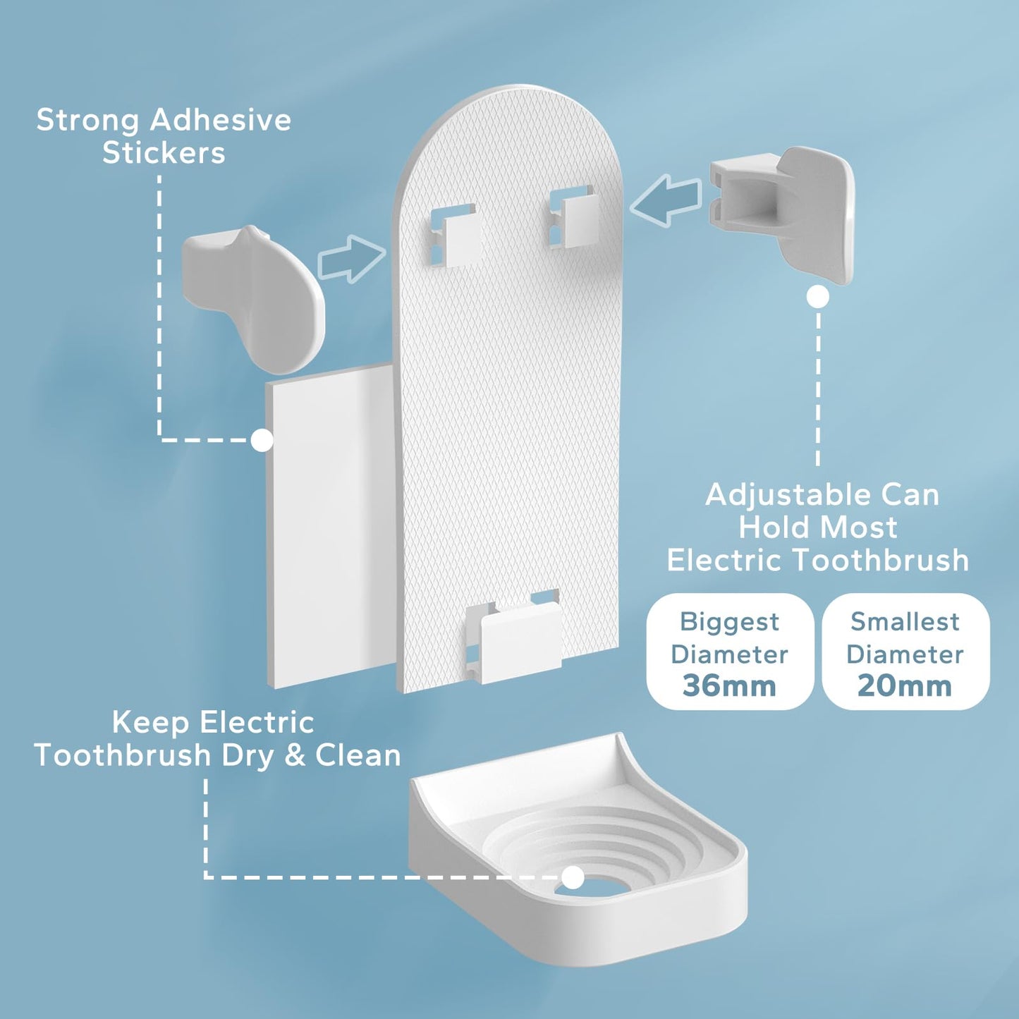 HOMMAND Electric Toothbrush Holder 4 Packs, Upgraded Strong Adhesive Electric Toothbrush Holder Wall Mounted