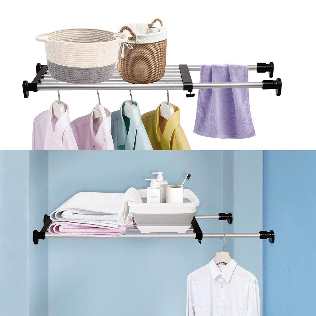 BAOYOUNI Expandable Closet Shelf Tension Rod Adjustable Storage Rack