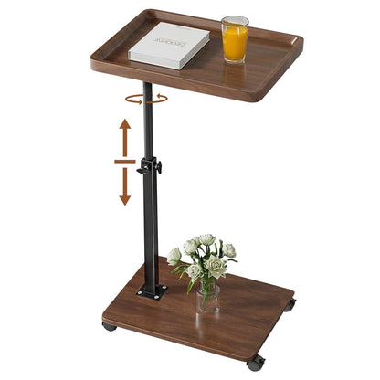 YYW Adjustable C Shaped Side Table with Wheels, 360° Swivel Sofa Table
