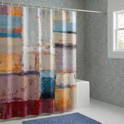 Rohxyzo Abstract Oil Painting Washable Shower Curtain 180 x 180 – Modern Impasto Colour Block Art, Polyester Fabric Shower Curtains for Bathroom