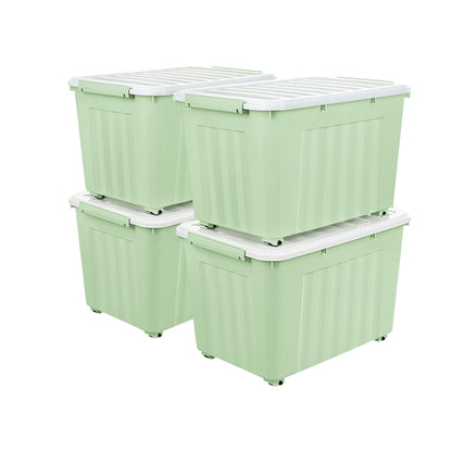 Cetomo 55L*4 Storage Boxes with Lids, Plastic Storage Box with Wheels and Secure Side Latches, Stackable & Nestable Organizer for Home, Office