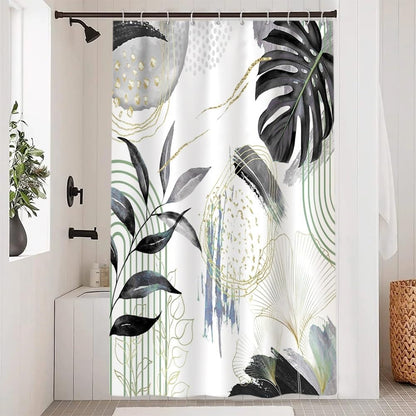 Uiiooazy Anti-Mould Shower Curtain, 150 x 180 cm, Black Tropical Palm Leaves Jungle Abstract Bath Curtains Washable Fabric Waterproof Bathroom