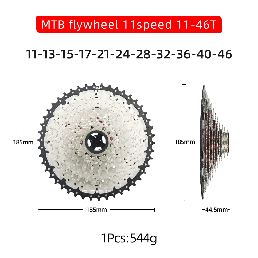 CYSKY 11 Speed Cassette 11-46T Cassette Fit for Mountain Bike, Road Bicycle, MTB, BMX (Light Weight) (11-46T)