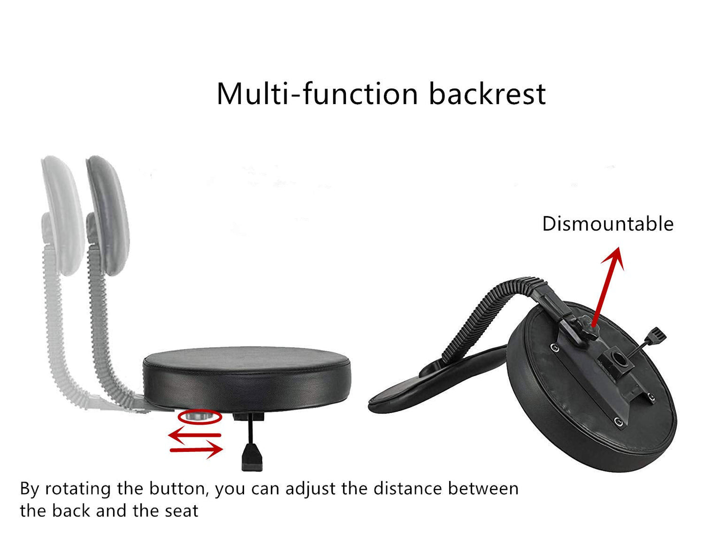 Antlu Adjustable Swivel High Desk Stool Chair for Beauty Kitchen Office Drum,Tall Metal Frame Stool on Wheels and Back (Black)