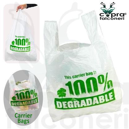 Capra Falconeri 1000 Carrier Bags (13x19x23 Inches) X Large White Plastic Bag with Handles - Strong 100% Degradable Vest Reusable Recyclable Eco