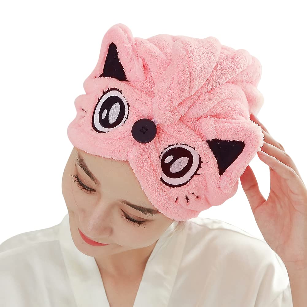 Microfiber Hair Drying Cap Super Absorbent Hair Drying Towels Wrap Women Girls Quick Dry Hair Turban Cap with Button Design Bath Shower Head Wrap