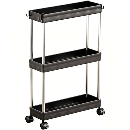 Multibao 3 Tier Slim Slide Out Kitchen Trolley Rack Holder Storage Shelf Organiser with Wheels for Small Spaces Bathroom Kitchen Laundryroom Bedroom