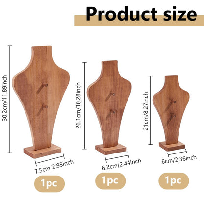 DICOSMETIC 3Pcs 3 Sizes Wood Easel Necklace Display Stand Wooden Bust Jewelry Display Portable Necklaces Holder Stand for Vendors Boutiques