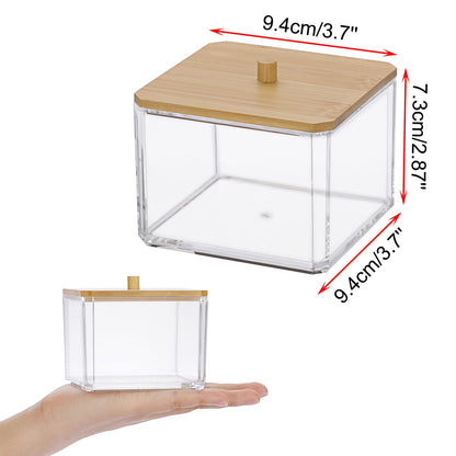 SUMTree Square Qtip Cotton Ball Holder Qtip Dispenser with Bamboo Lid