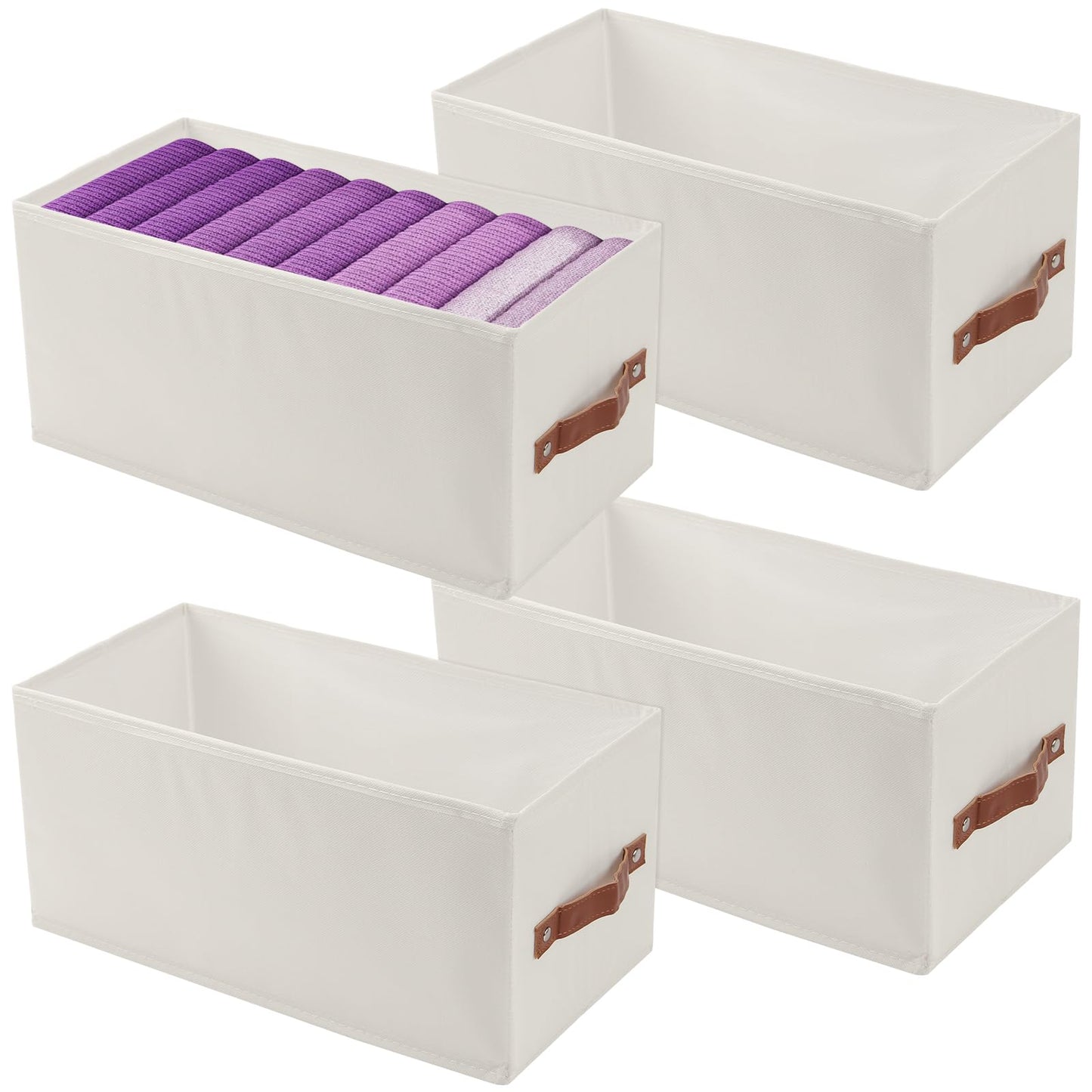 FUNSUEI Fabric Storage Bins 4-Pack, Narrow Shelving Baskets with Handles, Small Space Organizers for Home & Office