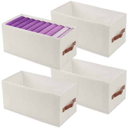 FUNSUEI Fabric Storage Bins 4-Pack, Narrow Shelving Baskets with Handles, Small Space Organizers for Home & Office