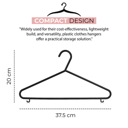 Roe Tenpo Coat Hangers, 50 Pack, Black | Adult Plastic Clothes Hangers for Clothes | Durable & Lightweight | Non-Slip, Space-Saving Design for Shirts