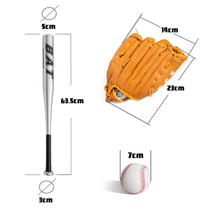 Baseball Bats Set Baseball Bar Stick Silver+Baseball+Baseball Glove Aluminum 25inch Security Baseball Bat and Ball Youth Adult outdoor training