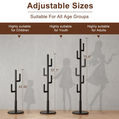 AQIMUELE Coat Stand, Woodem Coat Rack Stand - Cactus Design with 6 Hooks, Sturdy and Easy Assembly for Hallway Entryway, Hat Stand for Clothes (Black)