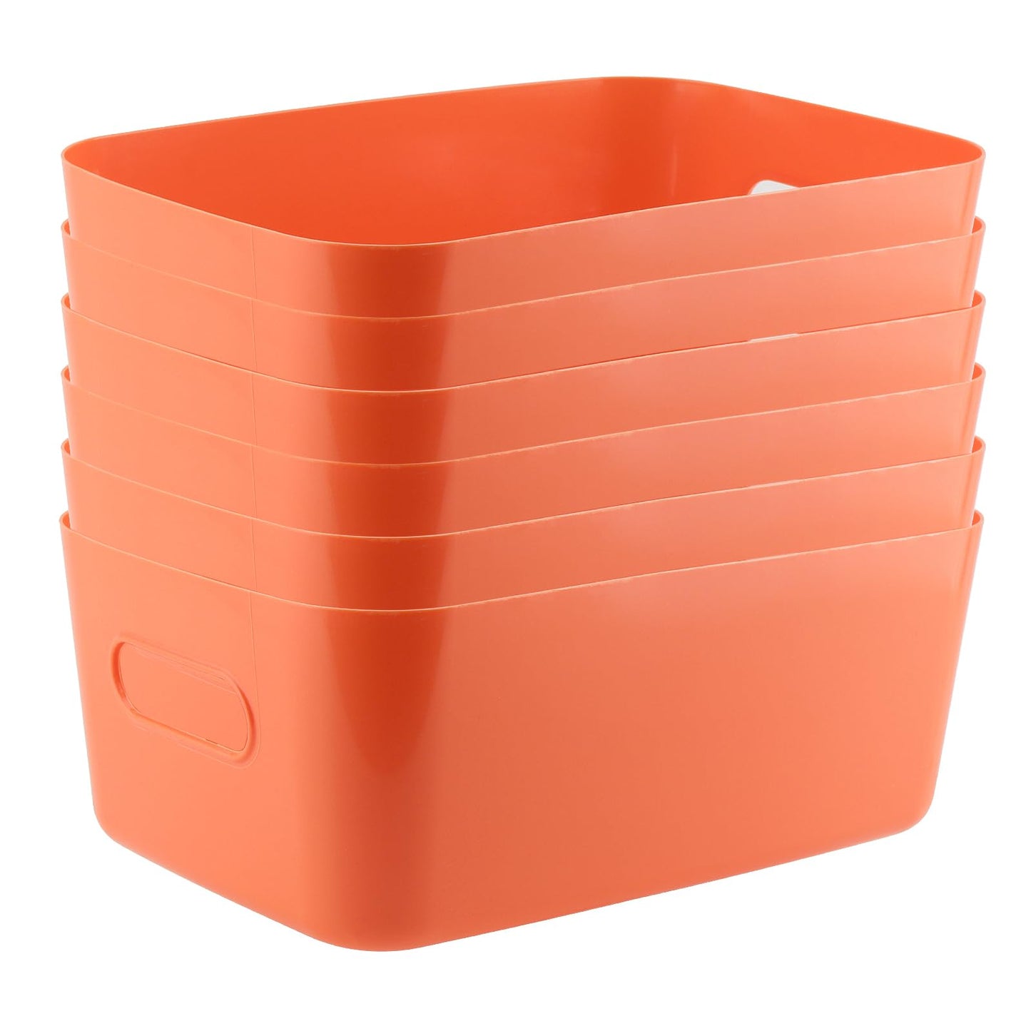 JEUIHAU 6 Pack 30 x 20 x 12cm Orange Plastic Studio Storage Baskets, Cupboard Storage Boxes, Rectangular Studio Storage Baskets with Handles