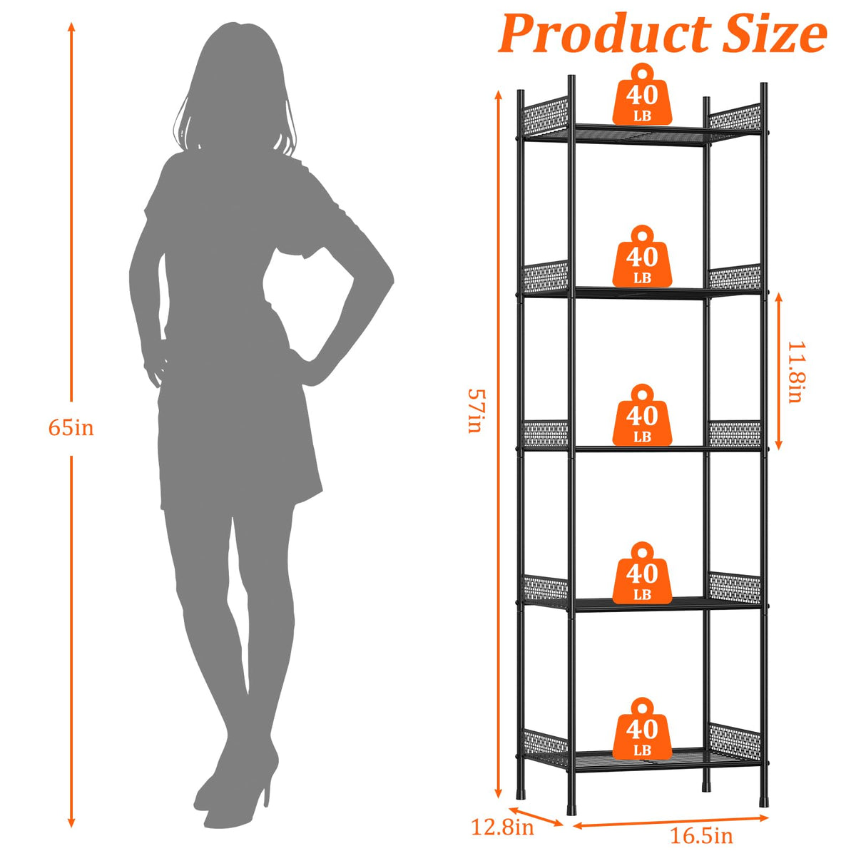 KANEODOT 5 Tier Shelving Unit,Freestanding Bathroom Storage Shelving Unit, Metal Shelving Units for Storage