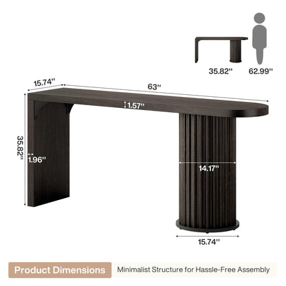 Tribesigns Bar Table, 63-Inch Modern Counter Height Pub Table with Fluted Round Base, Narrow Long High Top Table