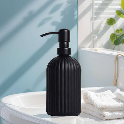 Glass Soap Dispenser, 400ML Shampoo and Conditioner Dispenser, Liquid Hand Soap Dispenser with Black Pump, Refillable Kitchen Bathroom Pump Bottle