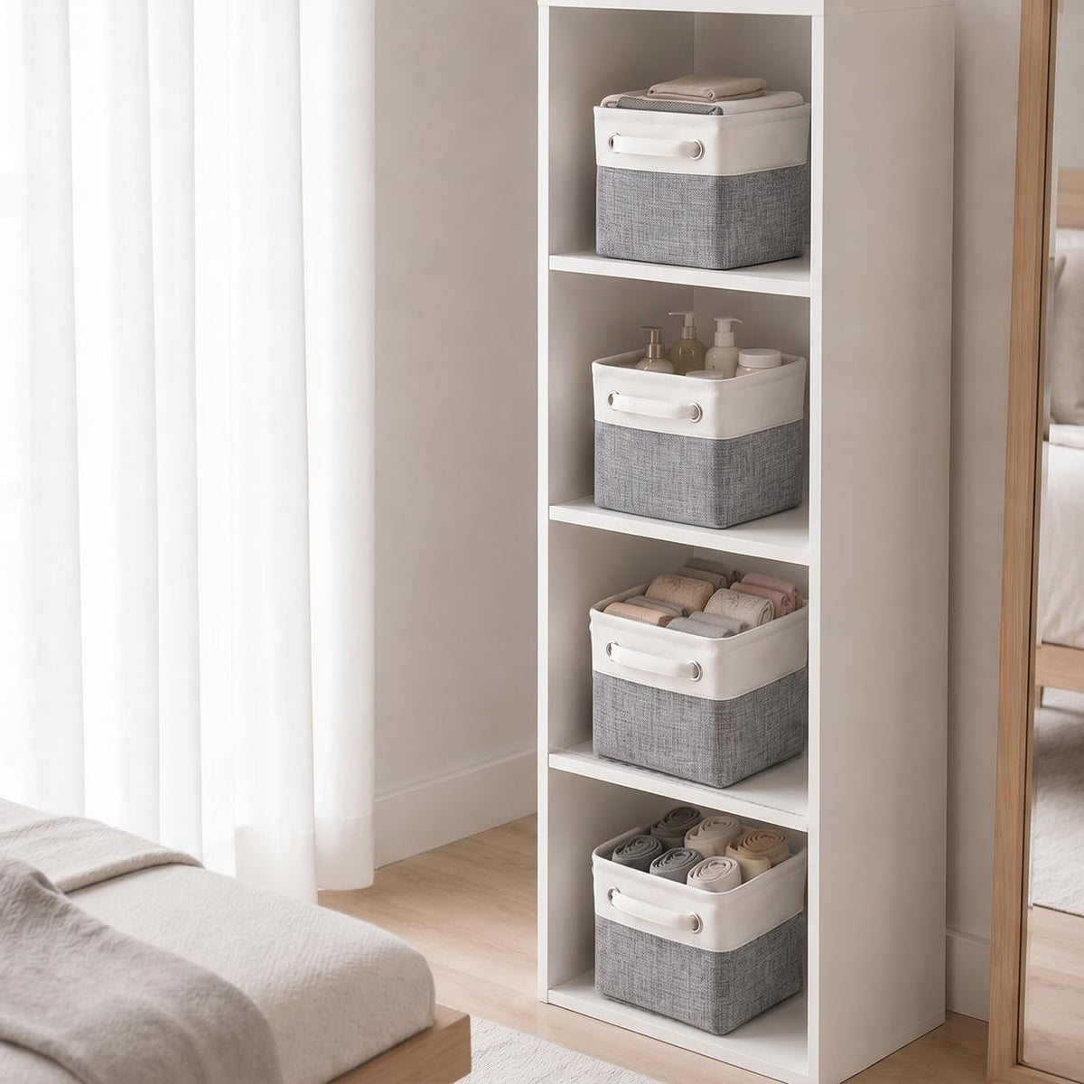 Mangata Fabric Storage Basket with Handles, Grey White S