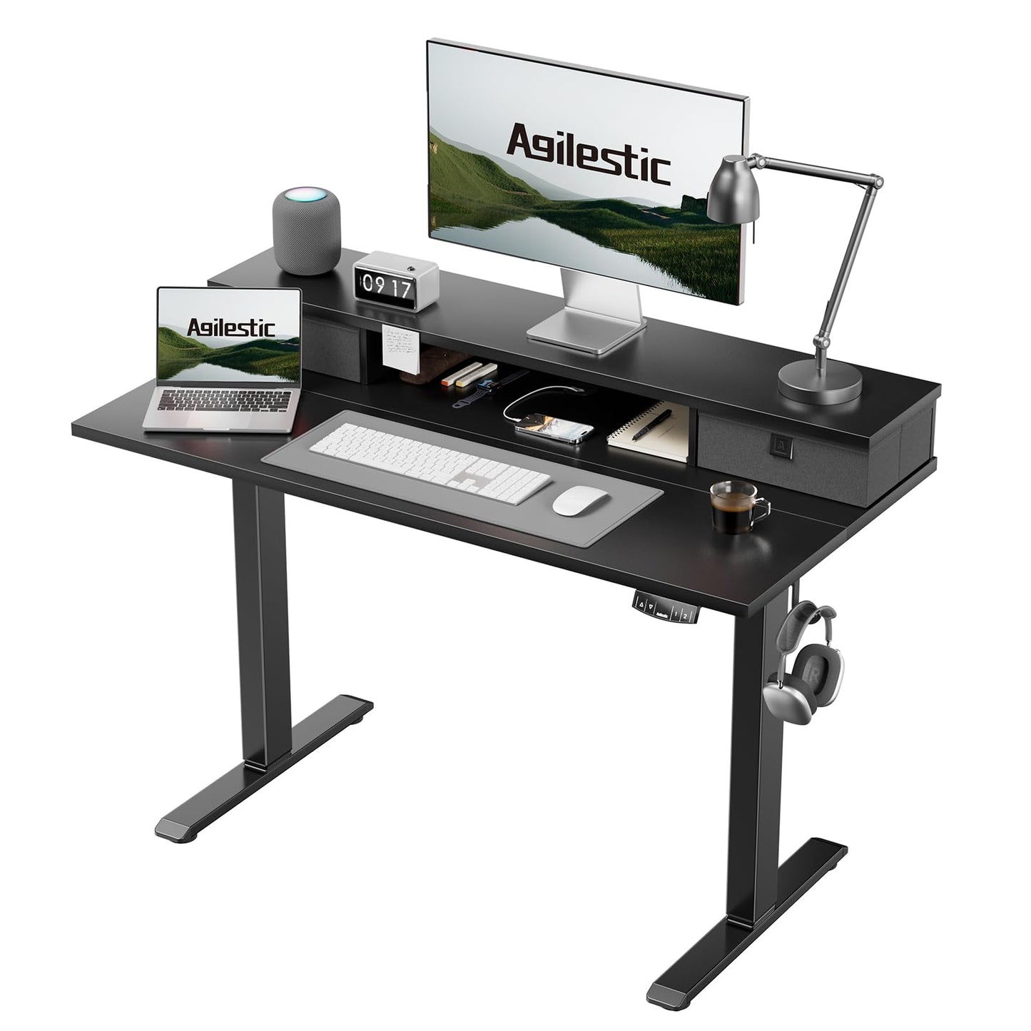 Agilestic Electric Adjustable Height Desk, with 2 Fabric Drawers, 100x60cm