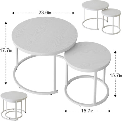 Huhote Round Coffee Tables, Set of 2 End Table, Nesting Tables, Side Table
