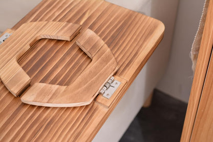 Uwenkjie Pine Wood Rotating Armrest Tray - Foldable Rectangular Sofa Armrest Table, Clamped On, Burnt Color