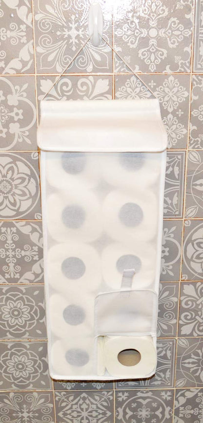 Hanging Toilet Roll Holder Organiser Storage bathroom fabric storage dispenser white made in the UK