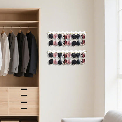 Lampaggio 2 Pack Sunglass Organizer Wall Mount, Wooden Eyeglasses Holder Rack with 16 Slots