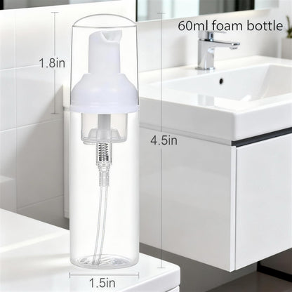 TQIOQIY Foam Pump Bottle Dispenser, 60ml Clear Plastic, 24-Pack Travel Size Refillable Bottles for Hand Soap, Shampoo, Lash Cleanser, Liquid Solutions