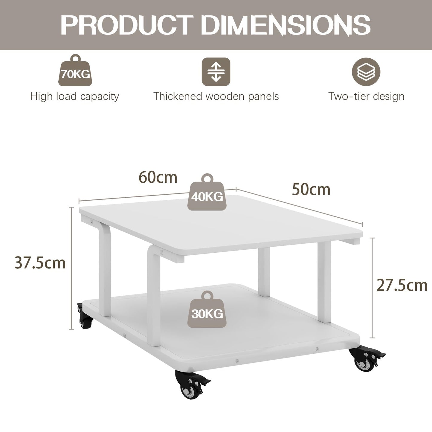 PUNCIA 2-Tier Laser Printer Stand with Storage Shelf for Home Office