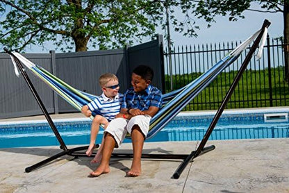 Vivere UHSDO8-24 Double Cotton Hammock with Space-Saving Steel Stand Including Carrying Bag, Oasis