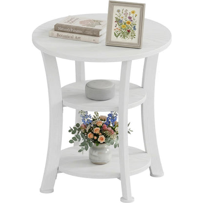 Yuede Round End Table, 3 Tier Side Table with Storage, Farmhouse Wood Side Table, Vintage Sofa Bedside Table Coffee Table for Bedroom Living Room