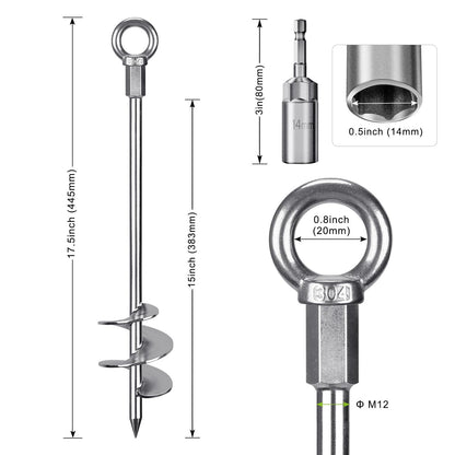Insaga Tent Peg, 45cm Heavy Duty Ground Anchor Large Metal Earth Stake Spiral Blade Screw in Trampolines Spike for Swing Set/Camping/Shed/Dog/Carport