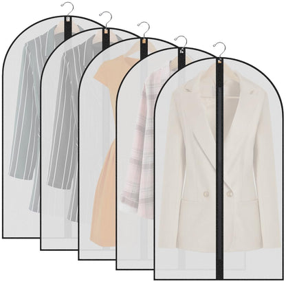 Garment Bags,5PCS Dustproof Garment Covers PEVA Translucent Clothes Covers with Zip Moth Proof Suit Protector Bags Waterproof Dress Covers for Shirts