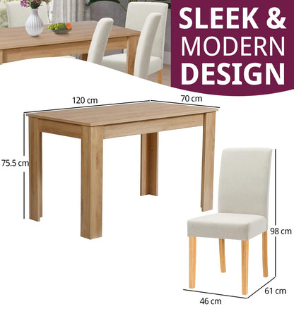 Hallowood Furniture Newquay Large Oak Dining Table and Chairs Set 6, Beige