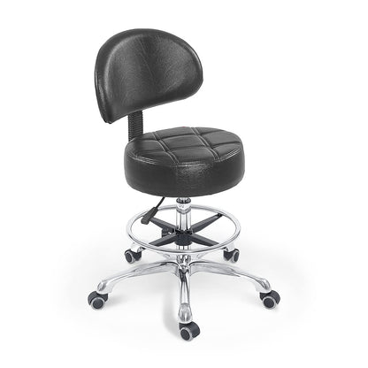Grace & Grace Height Adjustable Rolling Swivel Stool Chair with Extra Large and Extra Thick Round Seat and Comfortable Backrest Heavy Duty Metal Base