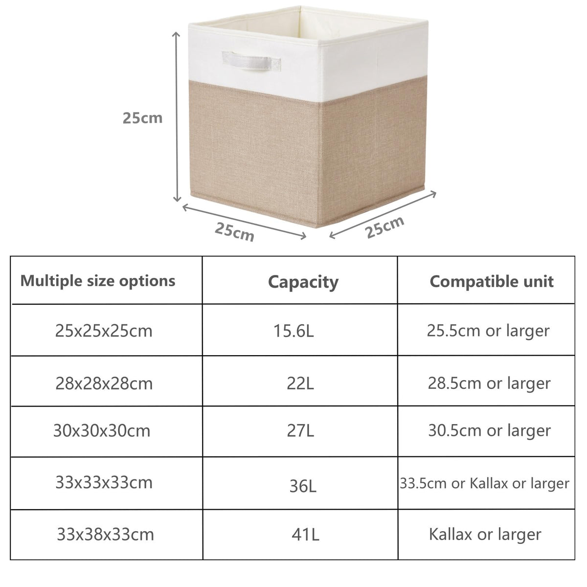 SOCOHOME Fabric Cube Storage Boxes,25x25x25cm Foldable Storage Baskets for Toys Clothes Shelf Nursery Closet(Light Khaki/Creamy White, Set of 4)